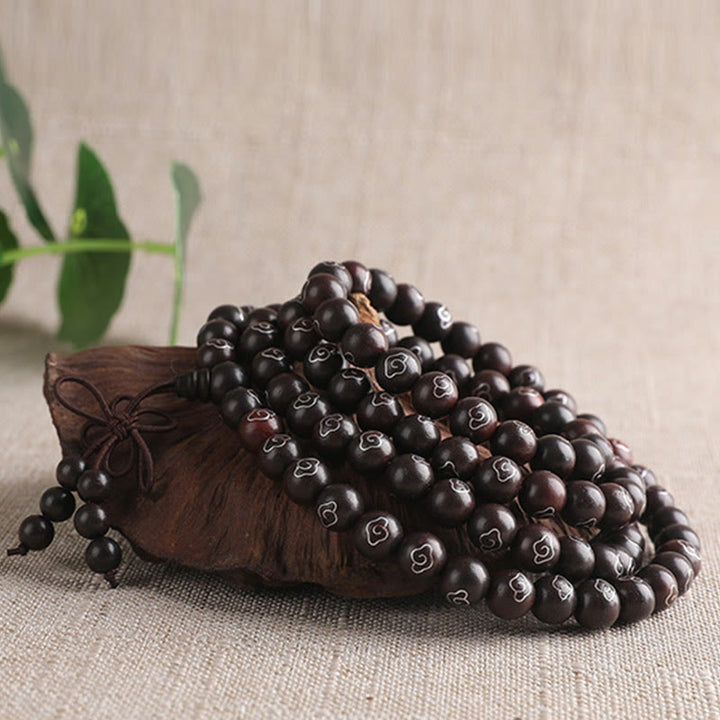 Buddha Stones 925 Sterling Silver Inlaid Small Leaf Red Sandalwood Om Mani Padme Hum Character Auspicious Clouds Protection Bracelet - image 2