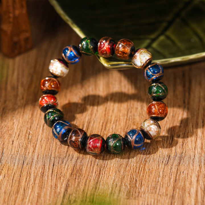 Buddha Stones Tibetan Classic Liuli Glass Bead Luck Wealth Bracelet - Multicolored - 14mm - image 3