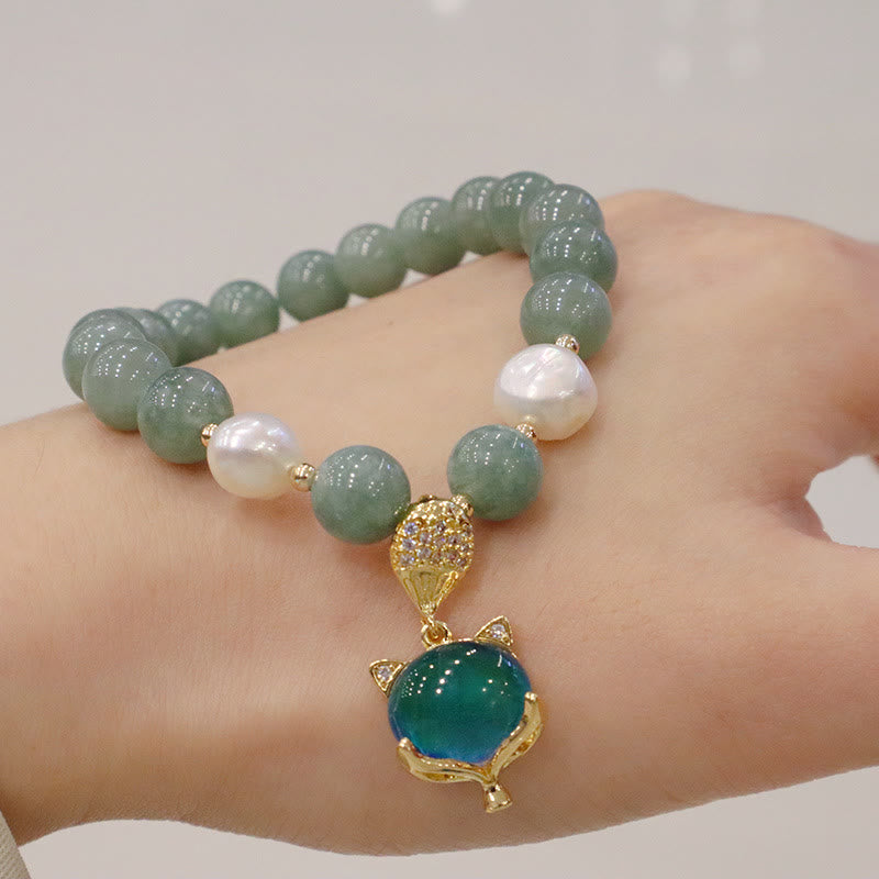 Buddha Stones Jade Pearl Color-Changing Fox Charm Luck Bracelet - image 1