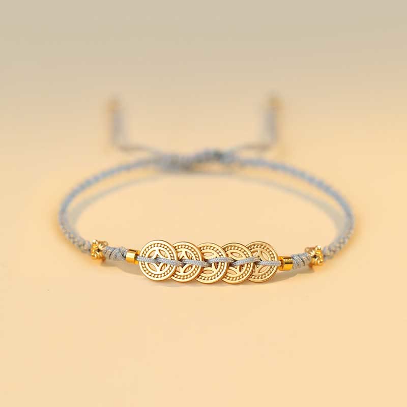 Buddha Stones Copper Coin Fortune Tree Luck Strength Braided Bracelet - Copper Coin - Blue(Wrist Circumference 14-18cm) - image 8