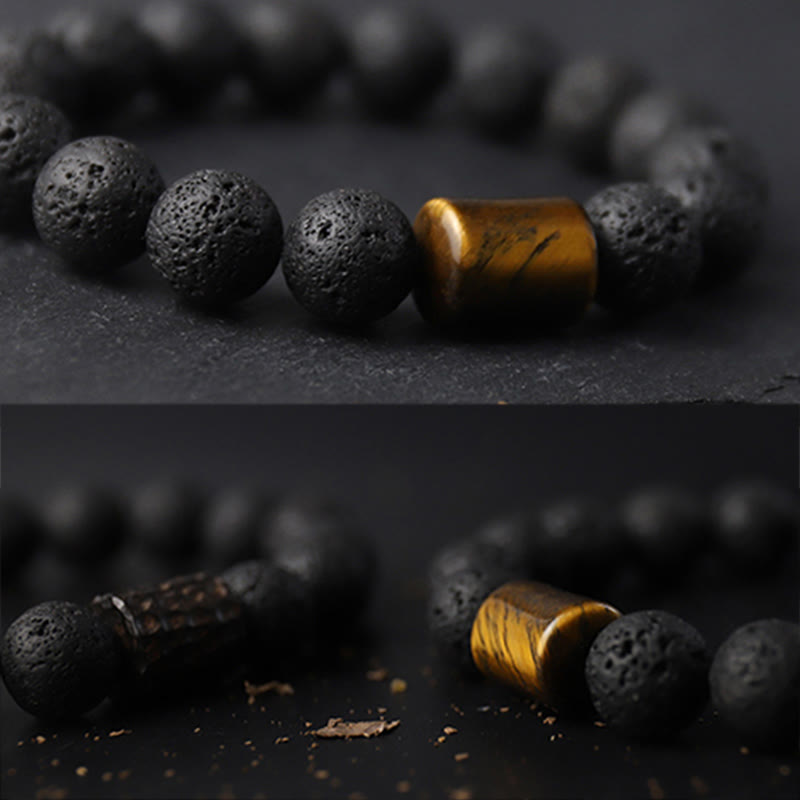 Buddha Stones Lava Rock Ebony Wood Tiger Eye Support Healing Bracelet - image 9