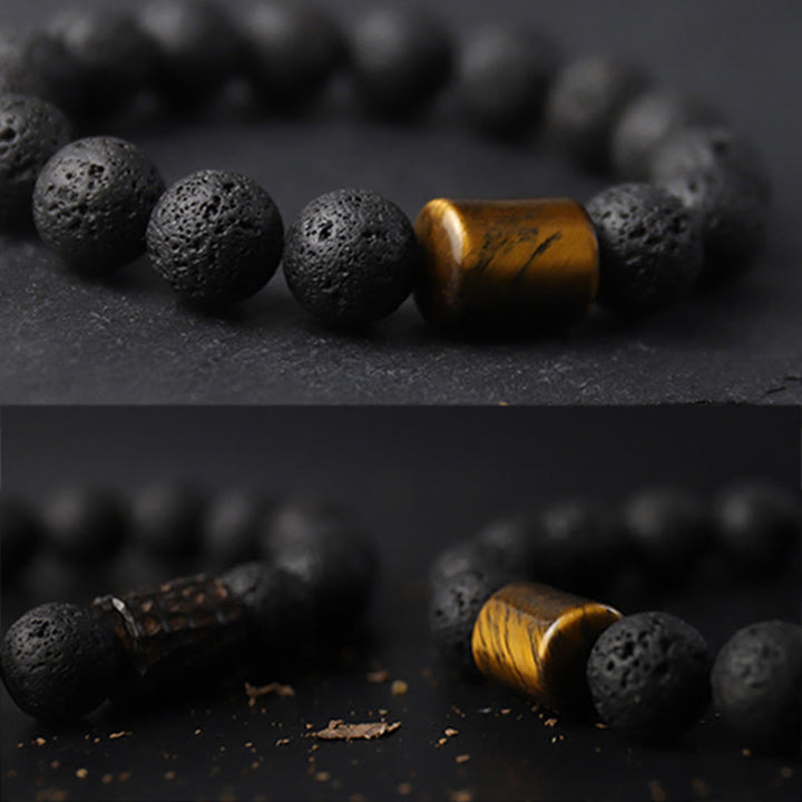 Buddha Stones Lava Rock Ebony Wood Tiger Eye Support Healing Bracelet - image 9