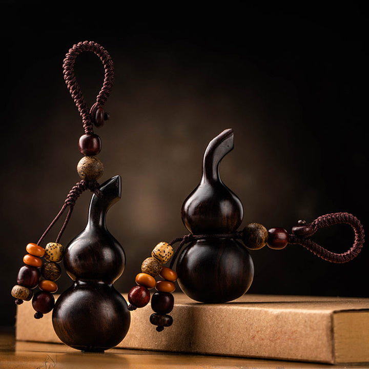 Tibetan Ebony Small Leaf Red Sandalwood Gourd Luck Protection Key Chain - image 6