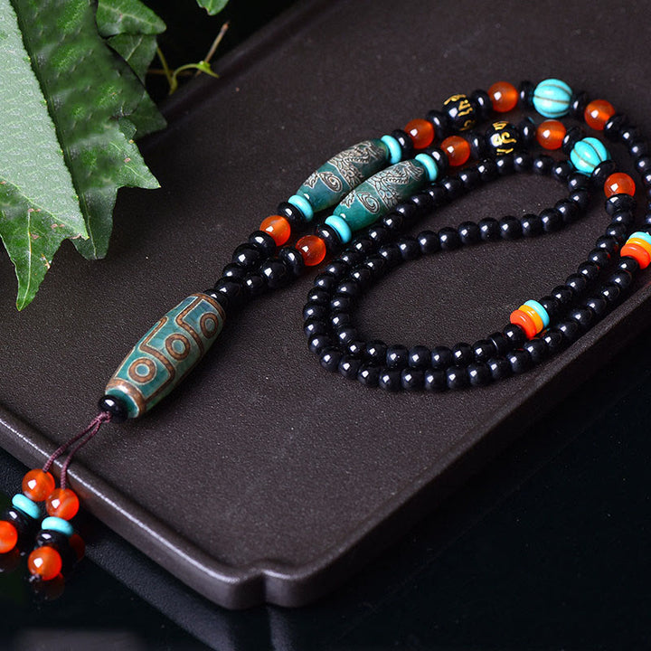 Buddha Stones Tibetan Nine-Eye Dzi Bead Dragon Pattern Om Mani Padme Hum Protection Necklace Pendant - image 1