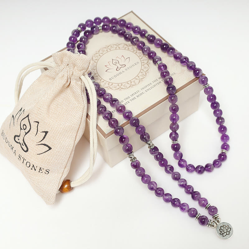 Buddha Stones Natural Amethyst Purification Mala Bracelet - image 7