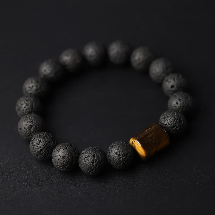 Buddha Stones Lava Rock Ebony Wood Tiger Eye Support Healing Bracelet - Lava Rock&Tiger Eye - 20cm - image 6