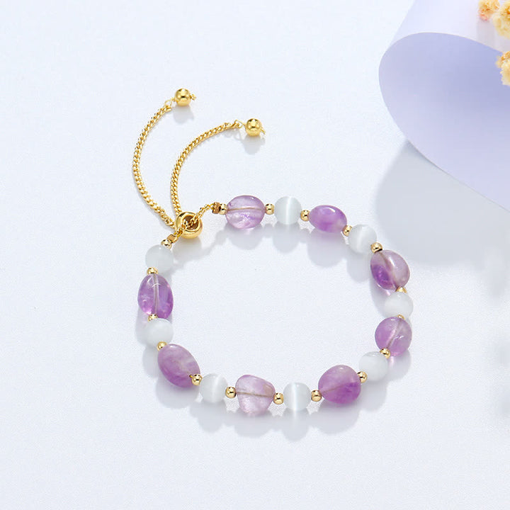 Buddha Stones Amethyst Pink Crystal Black Rutilated Quartz Spiritual Awareness Bracelet - Amethyst(Inner Peace♥Healing) - image 0