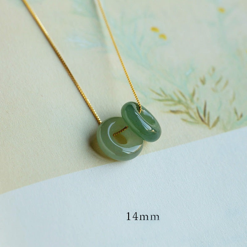 Buddha Stones Natural Round Jade Peace Buckle Luck Abundance Necklace Pendant - Jade&Cyan Jade - 14mm - image 13