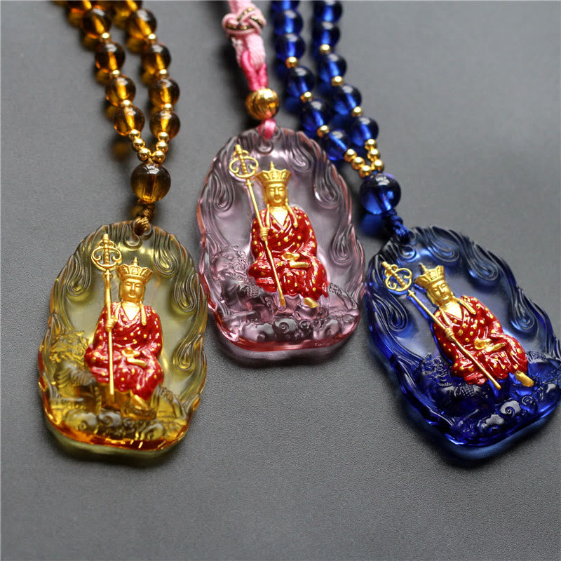 Buddha Stones Ksitigarbha Buddha Liuli Crystal Compassion Amulet Necklace Pendant - image 3