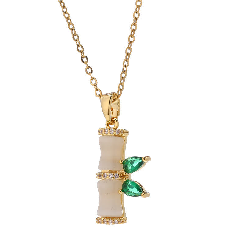 Buddha Stones 18K Gold Plated Chalcedony Bamboo Rhinestones Harmony Necklace Pendant - image 6