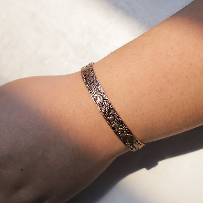 Buddha Stones Dragon Phoenix Magnetic Solid Copper Cuff Bracelet Bangle - image 5