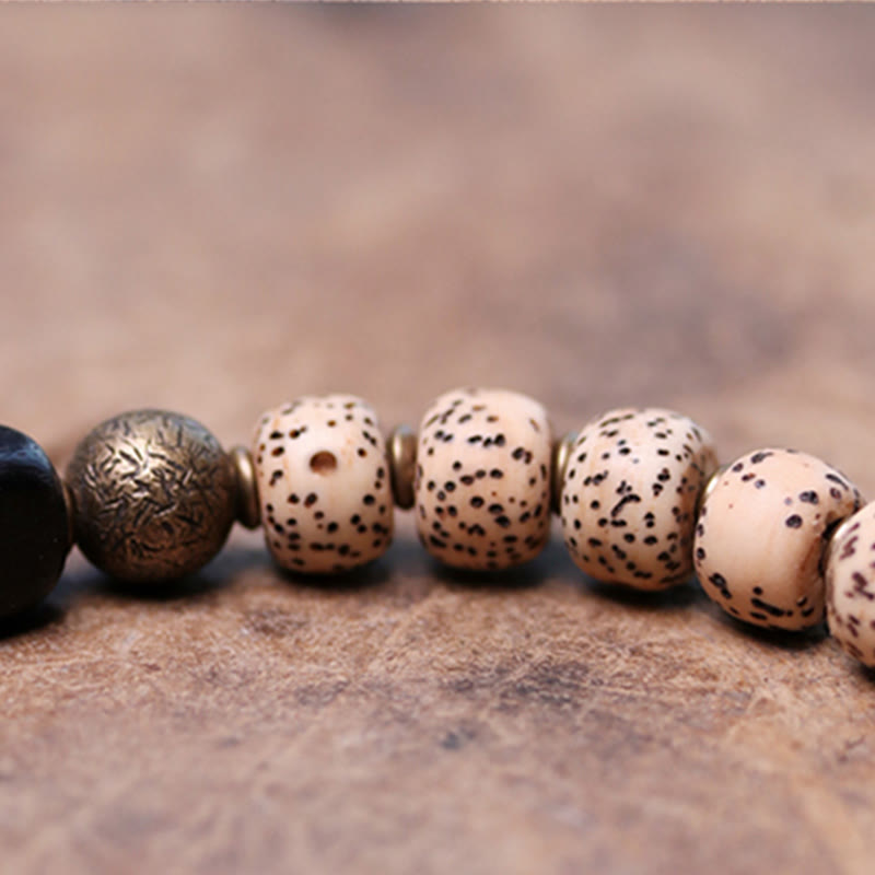 Buddha Stones Tibetan Bodhi Seed Black Obsidian Ebony Wood Copper Peace Bracelet - image 9