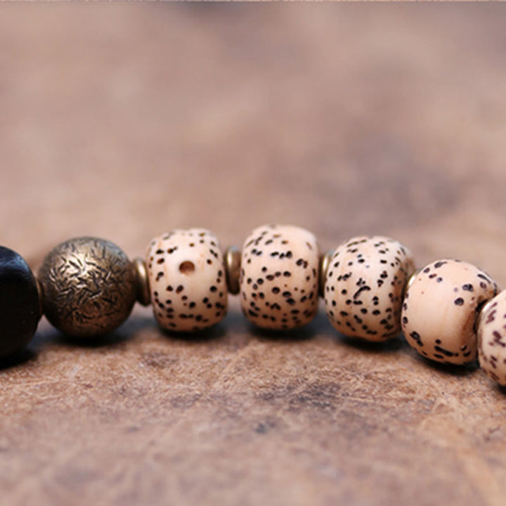 Buddha Stones Tibetan Bodhi Seed Black Obsidian Ebony Wood Copper Peace Bracelet - image 9
