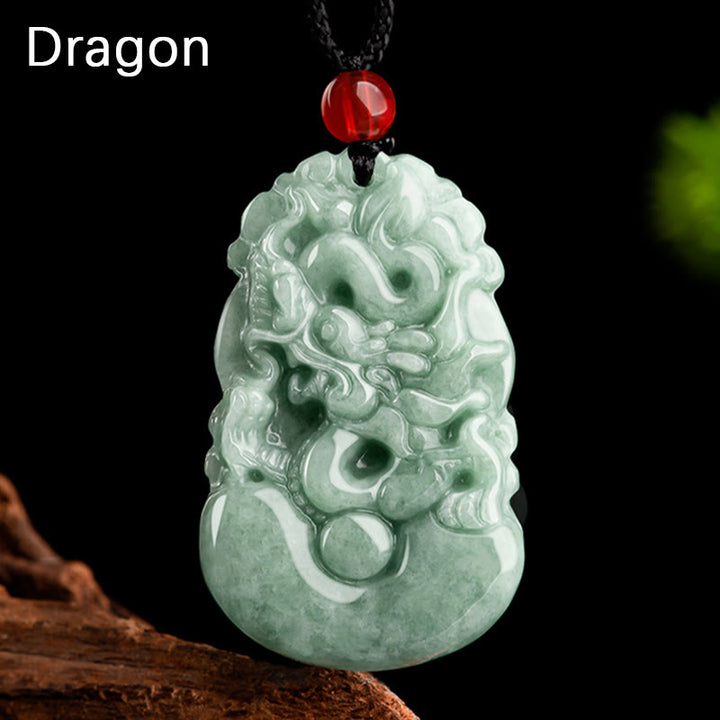 Buddha Stones Natural Green Jade 12 Chinese Zodiac Luck Prosperity Necklace Pendant - Dragon - image 0