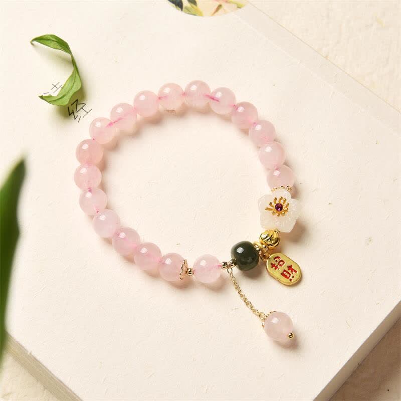 Buddha Stones Natural Pink Crystal Jade Flower Warm Love Bracelet - image 5