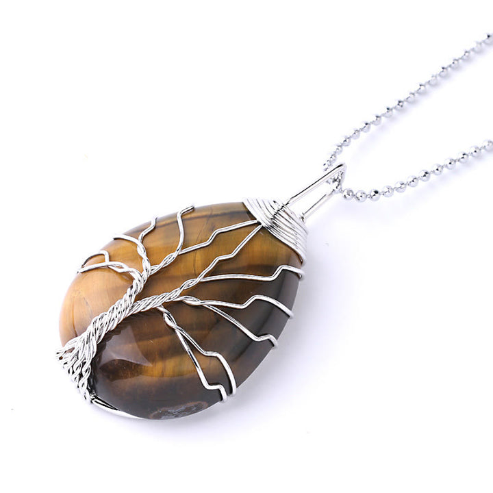 Buddha Stones Natural Quartz Crystal Tree Of Life Healing Energy Necklace Pendant - Tiger Eye Silver Tree - image 40