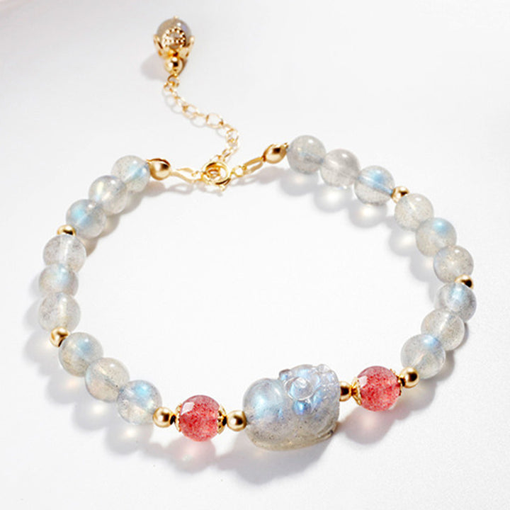 Buddha Stones Moonstone Strawberry Quartz PiXiu Healing Bracelet - image 8