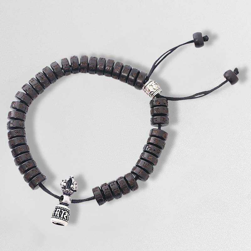 Buddha Stones Tibet Coconut Shell Carved Om Mani Padme Hum Dorje Vajra Bell Happiness String Bracelet - Coconut Shell(Happiness♥Positive) - image 0