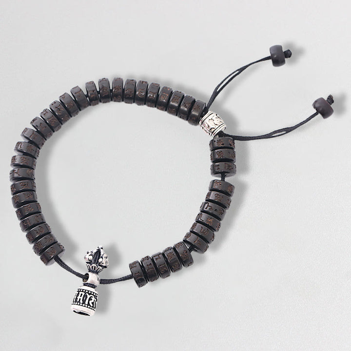 Buddha Stones Tibet Coconut Shell Carved Om Mani Padme Hum Dorje Vajra Bell Happiness String Bracelet - Coconut Shell(Happiness♥Positive) - image 0