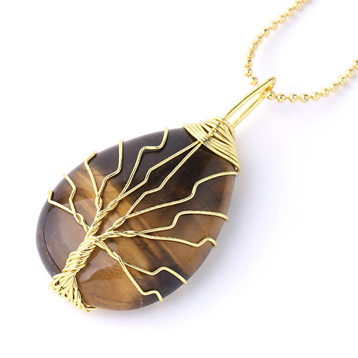 Buddha Stones Natural Quartz Crystal Tree Of Life Healing Energy Necklace Pendant - Tiger Eye Gold Tree - image 31
