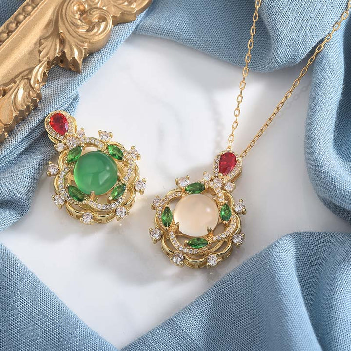 Buddha Stones Cyan Jade Red Crystal Luck Necklace - image 4