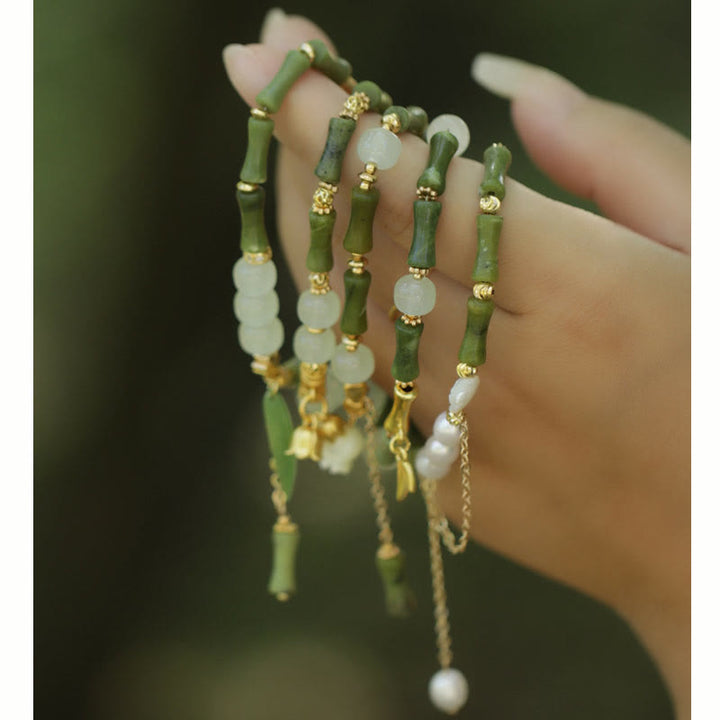 Buddha Stones Green Bamboo Jade Lily of the Valley Wealth Bracelet - image 13