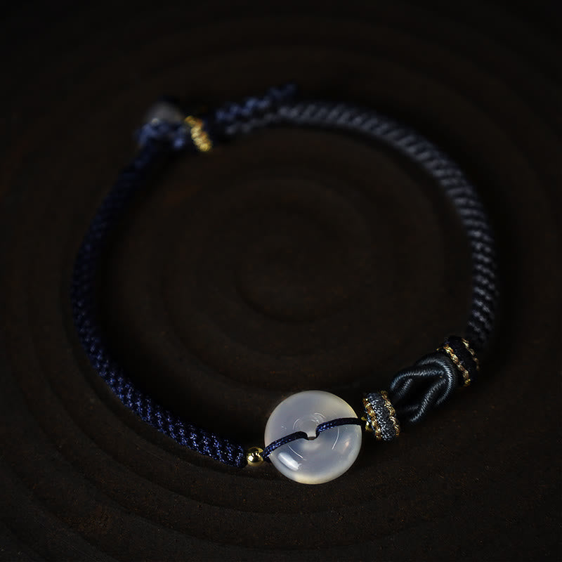 Buddha Stones Handmade White Agate Peace Buckle Luck Happiness Protection Weave String Bracelet - image 11