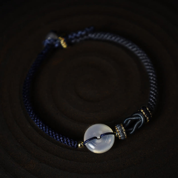 Buddha Stones Handmade White Agate Peace Buckle Luck Happiness Protection Weave String Bracelet - image 11