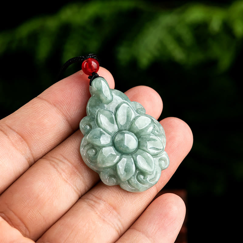 Buddha Stones Natural Jade Kalanchoe blossfeldiana Flower Pattern Luck Necklace Pendant - image 2