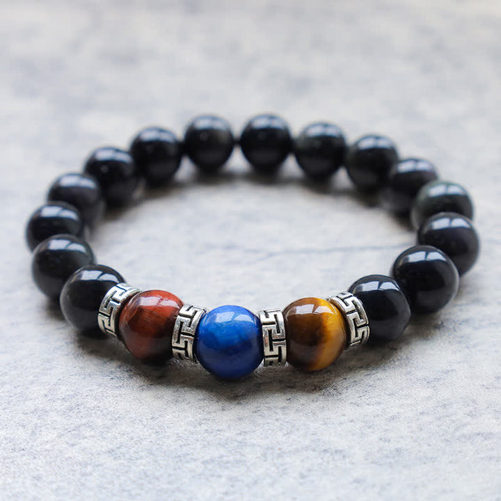 Natural Black Obsidian Tricolor Tiger Eye Strength Bracelet - image 5