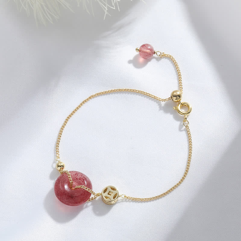 Buddha Stones Strawberry Quartz Peace Buckle Coin Love Bracelet - image 4