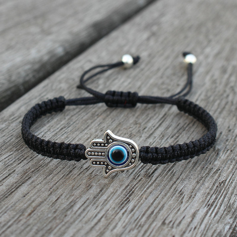 Buddha Stones Handmade Hamsa Symbol Protection Luck String Bracelet - Black(Bracelet Size 16-24cm) - image 6