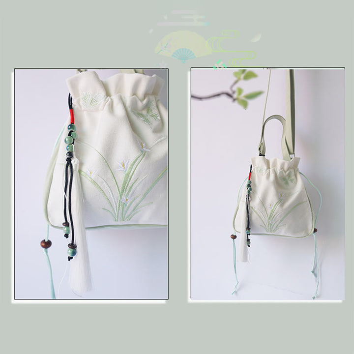 Buddha Stones Handmade Embroidered Flowers Canvas Tote Shoulder Bag Handbag - image 8