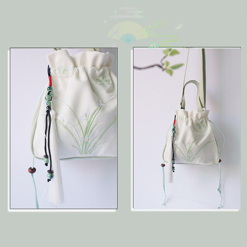 Buddha Stones Handmade Embroidered Flowers Canvas Tote Shoulder Bag Handbag - image 8