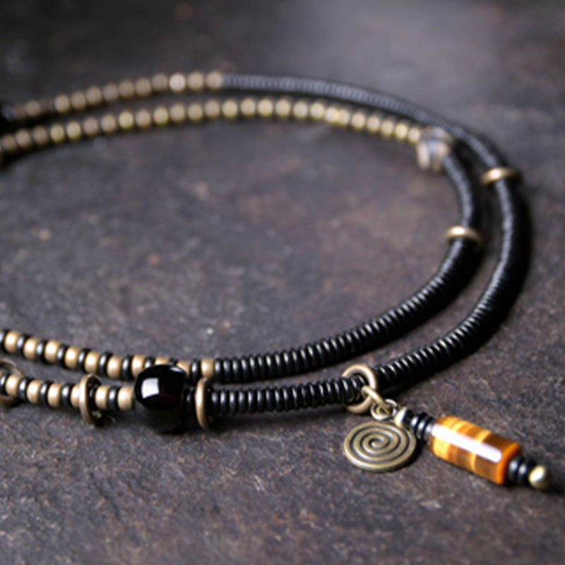 Buddha Stones Ebony Wood Dzi Bead Copper Peace Couple Bracelet Necklace Pendant - image 8