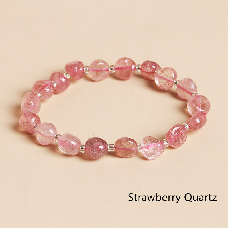 Buddha Stones Natural Irregular Shape Stone Crystal Meditation Balance Bracelet - Strawberry Quartz - image 23