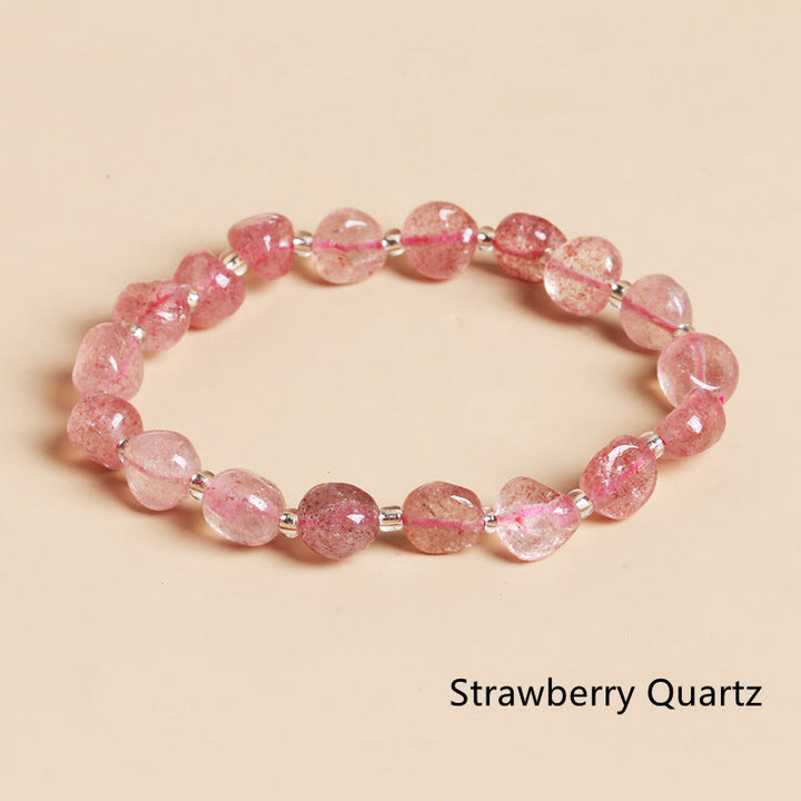 Buddha Stones Natural Irregular Shape Stone Crystal Meditation Balance Bracelet - Strawberry Quartz - image 23