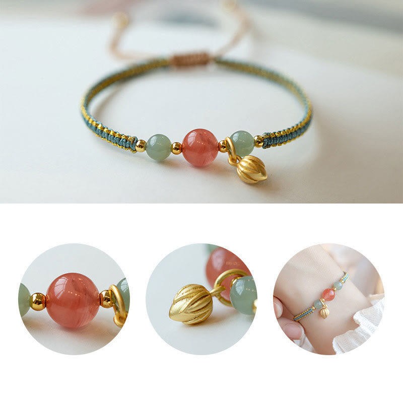 Buddha Stones Red Agate Jade Lotus Confidence Calm String Bracelet - image 2