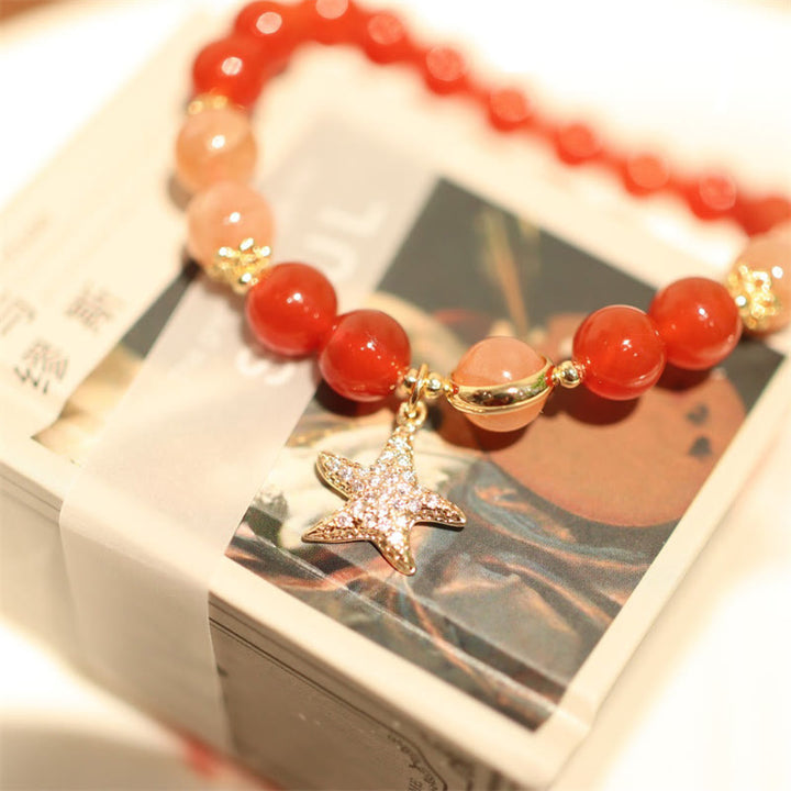 Buddha Stones Sun Stone Peach Moonstone Red Agate Crystal Star Wealth Bracelet - image 9