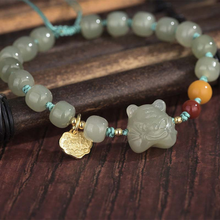Chinese Zodiac Tiger Jade Blessing String Bracelet - image 1