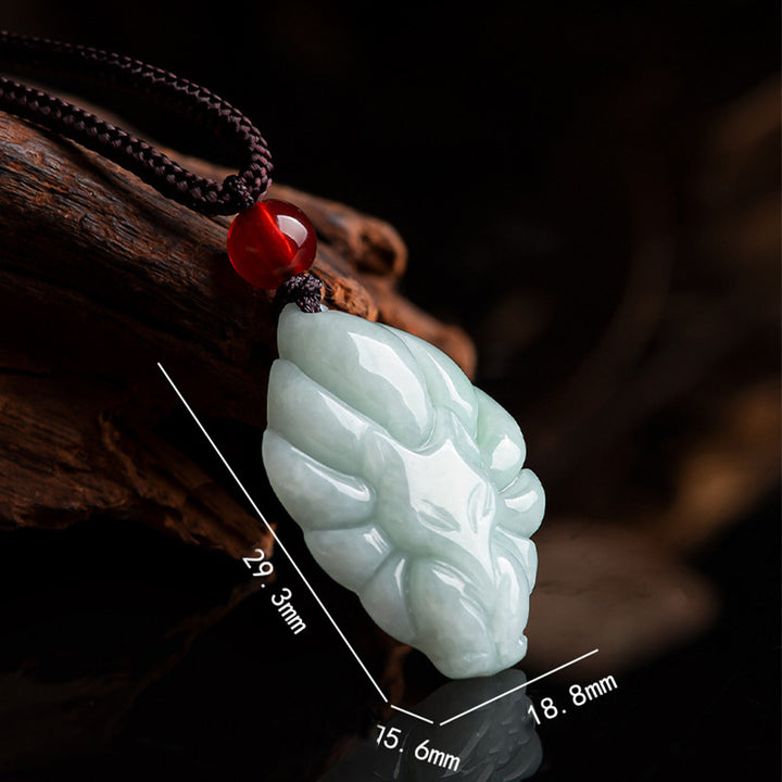 Buddha Stones Natural Jade Nine Tailed Fox Luck Prosperity Necklace Pendant - image 6