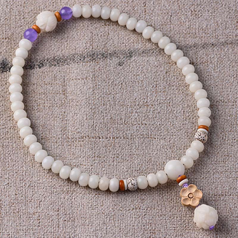Buddha Stones Tibetan White Jade Bodhi Lotus Blessing Bracelet - image 12