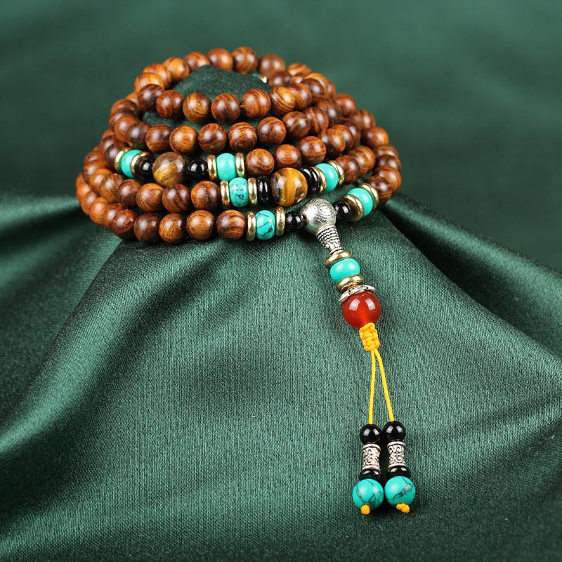 Buddha Stones 108 Beads Rosewood Tiger Eye Mala Healing Bracelet - image 1