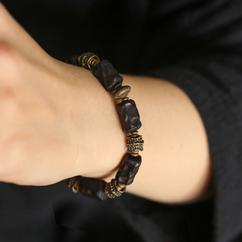 Buddha Stones Tibetan Ebony Wood Copper Calm Peace Bracelet - image 4