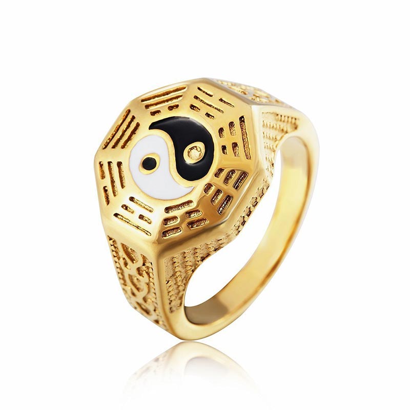Yin Yang Symbol Copper Luck Ring - Gold - image 1