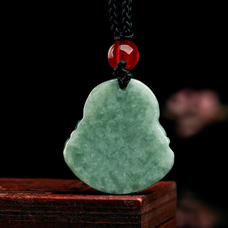 Buddha Stones Natural Green Jade Laughing Buddha Luck Abundance Necklace Pendant - image 3