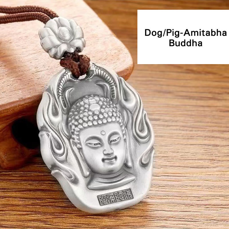 Buddha Stones Chinese Zodiac Natal Buddha Om Mani Padme Hum Lotus Compassion Necklace Pendant - Dog/Pig-Amitabha Buddha - image 18