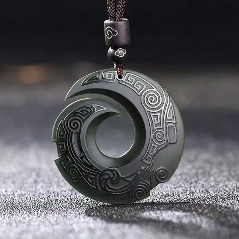 Buddha Stones One's Luck Improves Design Patern Hetian Cyan Jade Peace Buckle Luck Necklace Pendant - image 1