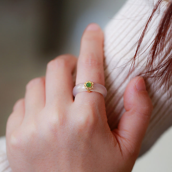 Buddha Stones White Agate Cyan Jade Turquoise Red Agate Luck Protection Ring - image 2