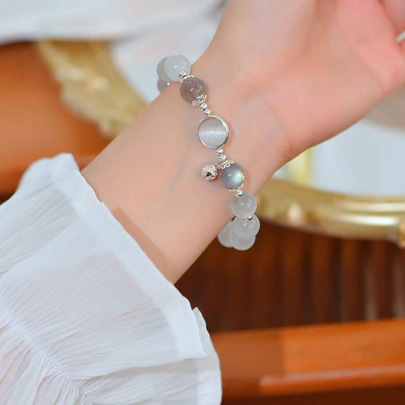 Buddha Stones 925 Sterling Silver Cat Eye Moonstone Love Support Bracelet - image 2